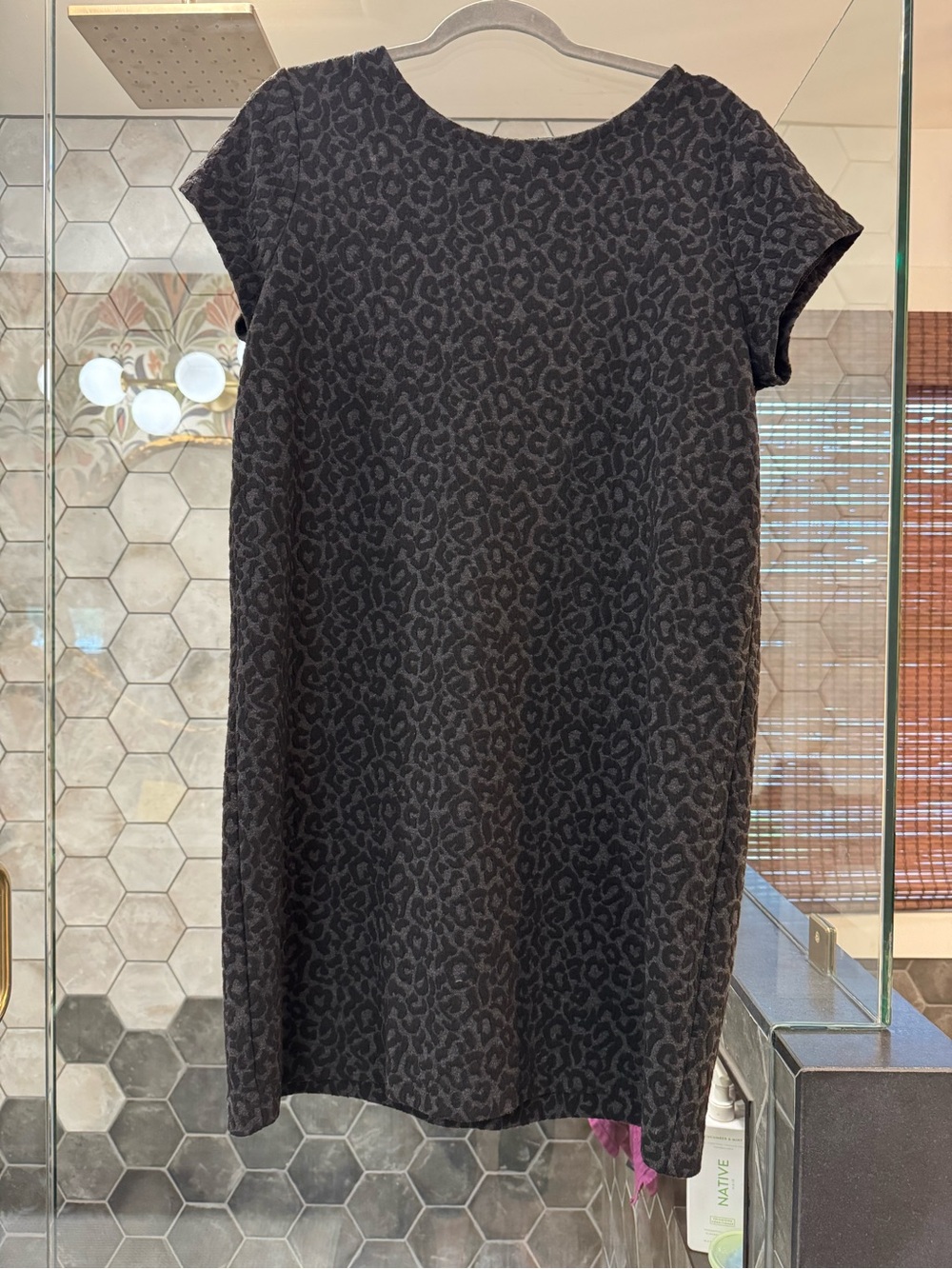 LOFT Black Heathered Leopard-Print Midi Dress
